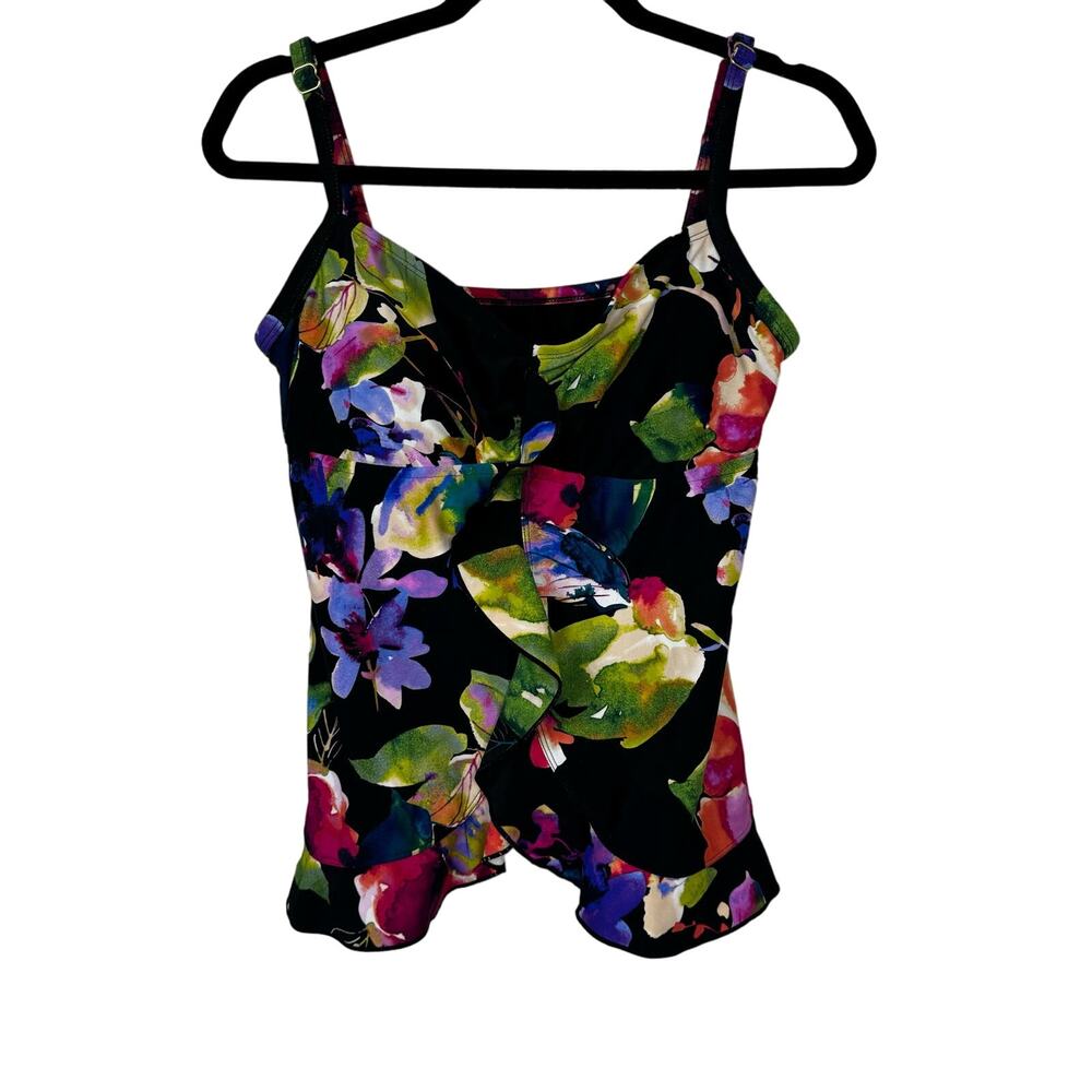 Maxine Of Hollywood Womens Ruffle Front Floral Tankini Swimsuit Top Size 16 - Picture 2 of 8